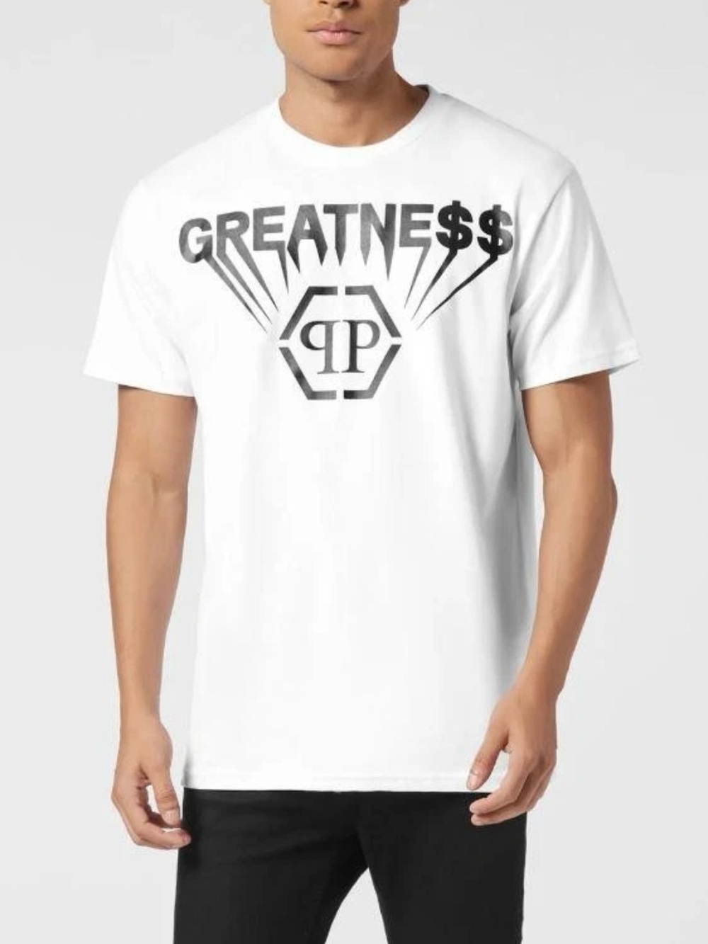 NEW PHILIPP PLEIN MEN'S WHITE COTTON LOGO T-SHIRT LARGE